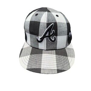 New Era 59Fifty 5950 Atlanta Braves Fitted Hat Cap 7 7/8 Black/ White Plaid Rare